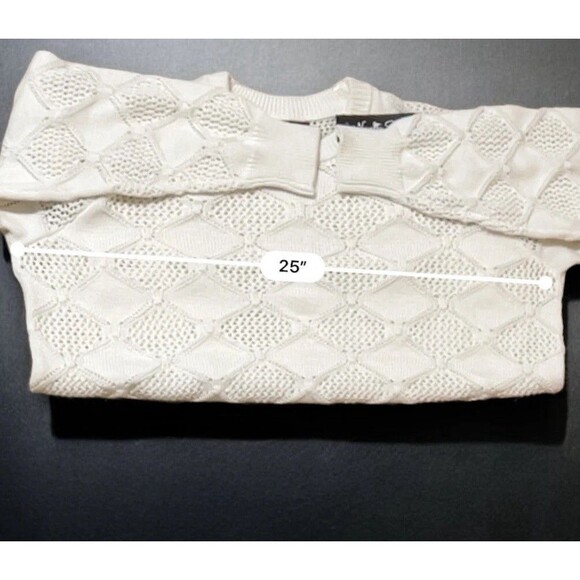 Oversized Crew Neck Ivory Knit Sweater Diamond Pattern Novelty Stitch Women’s 1X - Picture 8 of 10